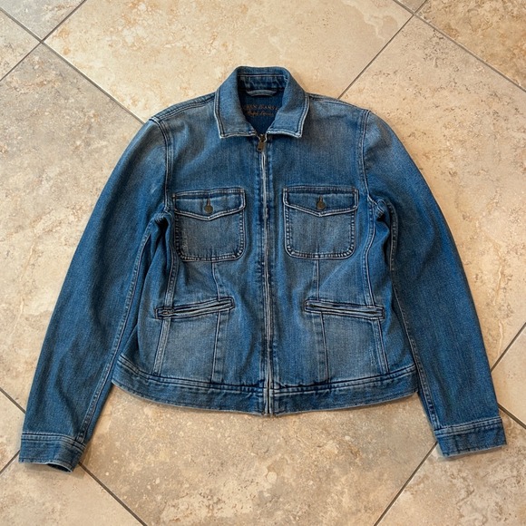 Lauren Jeans Co Ralph Lauren Denim Jacket Women L Blue Zip Utility Trucker Coat - Picture 2 of 10